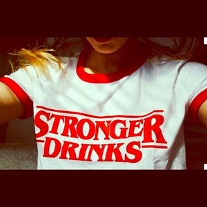 Stranger things mash up T shirt Stronger Drinks
